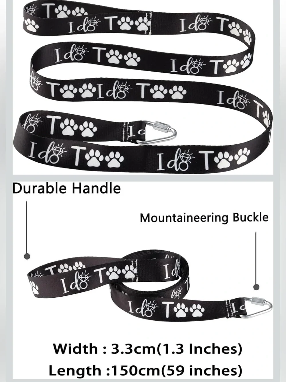 Funny Wedding Dog Leash - 'I Do Too' - Dog & Cat - 59 Inches Paw Print Design